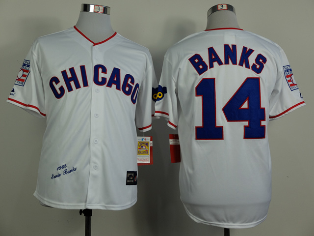 Men Chicago Cubs 14 Banks White Throwback 1968 MLB Jerseys